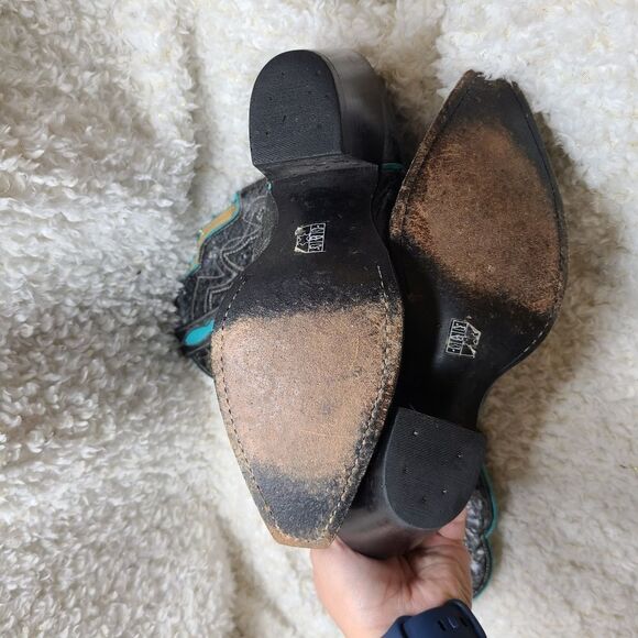 J.B. Dillon Womens Distressed‎ Crackled Black and Turquoise Western Boots - Picture 8 of 8
